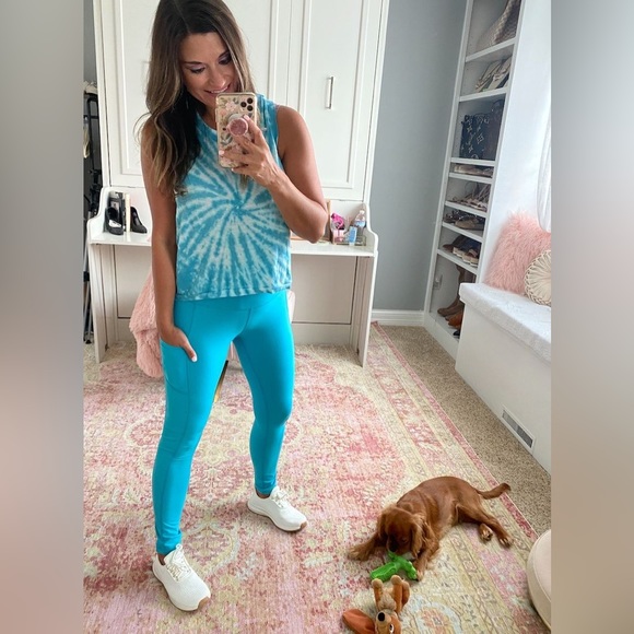 Free People Movement Love Tie Dye Cropped Tank in Turquoise Blue & White - Picture 6 of 10